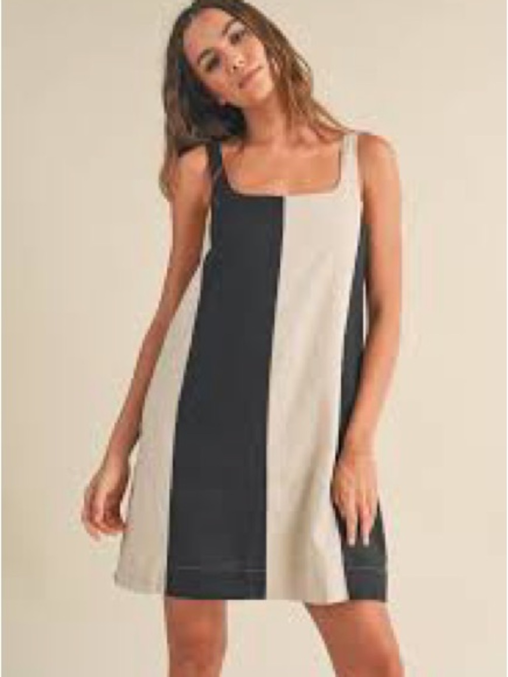 DISSH Black & Cream Vertical Colorblock Sleeveless Shift Dress